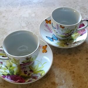 Porcelain Butterfly Teacup and Saucer Set (Two)